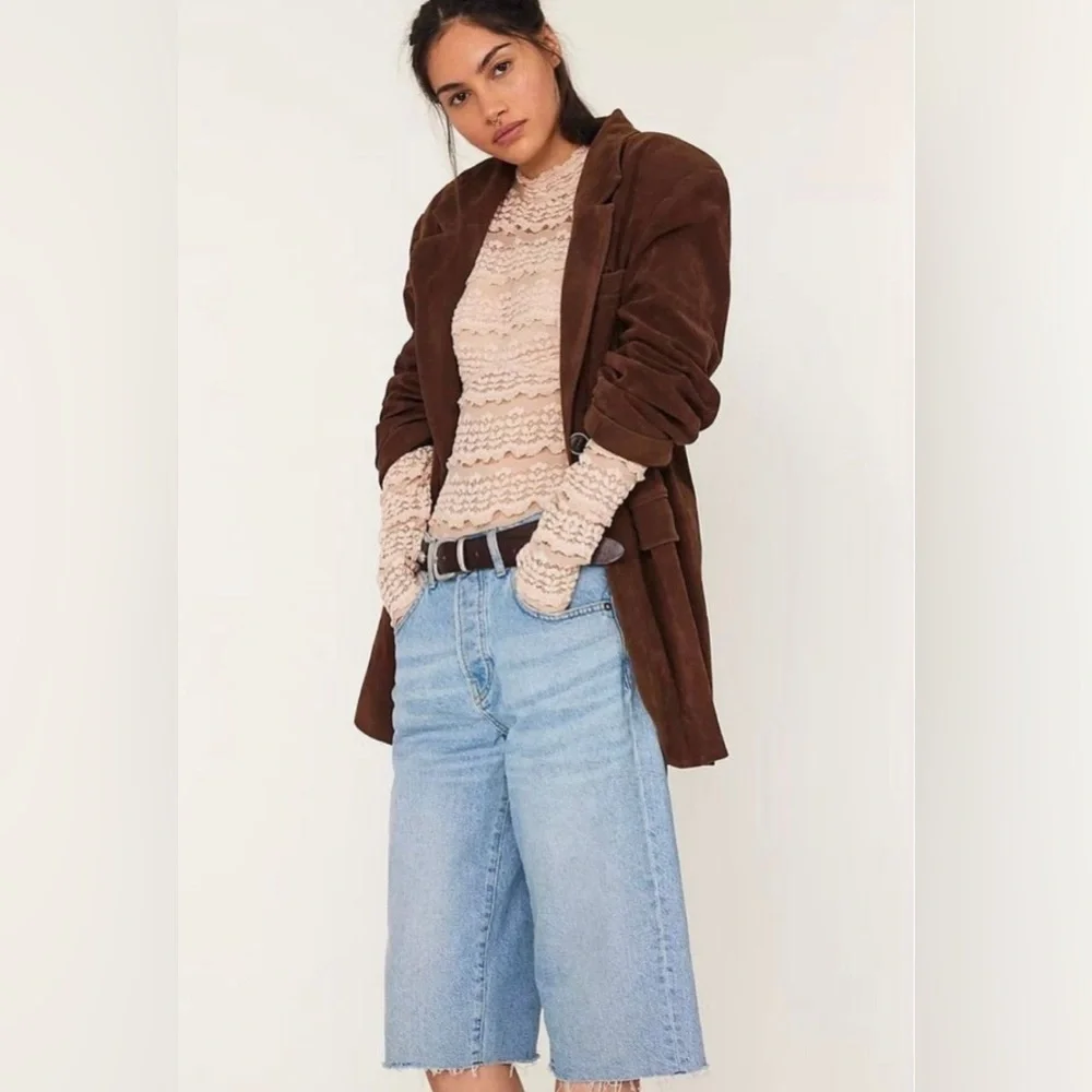 NWOT Free People Paper Cut Vegan Suede Blazer Brown Oversized Small - Picture 9 of 9